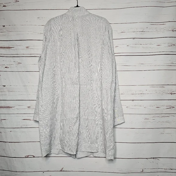 Eileen Fisher Check Print Slub Linen Notched Collar Long Jacket - Picture 2 of 10